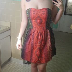 Dotwork Orange Dress Cute Strapless Design Cotton